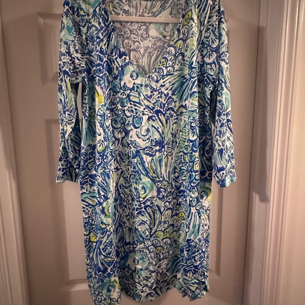 Lilly Pulitzer Blue & Turquoise Floral Paisley V-Neck Dress - Picture 2 of 4